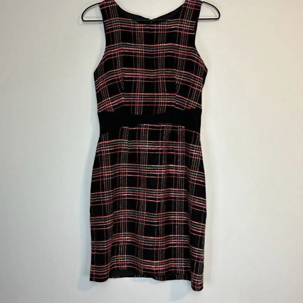 Hutch Rainbow Tweed Plaid Sheath Dress 0